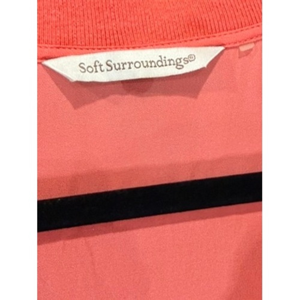 Soft Surroundings Coral Orange V-Neck Tunic Top Long Sleeve High Low Hem 12/14 - Picture 4 of 11